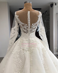 Long-Sleeves Appliques Charming Sweetheart Lace Jewel Wedding Dresses