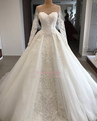 Long-Sleeves Appliques Charming Sweetheart Lace Jewel Wedding Dresses