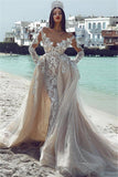 Long-Sleeves Appliques Charming V-Neck Wedding Dresses | Detachable Tulle Dresses