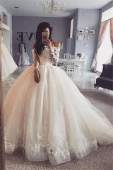 Long Sleeves Lace Appliques Ball Gown Wedding Dresses | Glamorous Off-the-shoulder Bridal Dresses