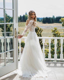 Long Sleeves Lace Wedding Dress Affordable Tulle A-line Bridal Dress