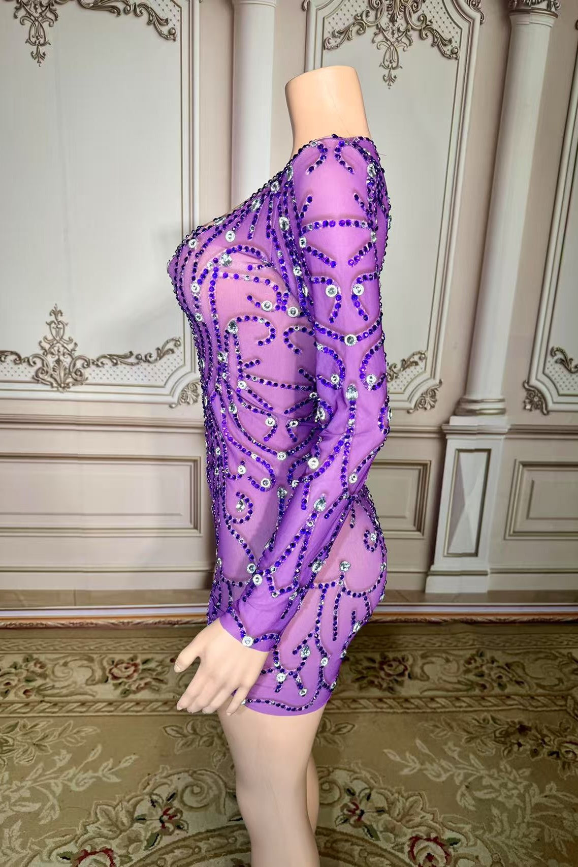 Long Sleeves Mini Homecoming Dresses Purple Bodycon Party Cocktail Dresses