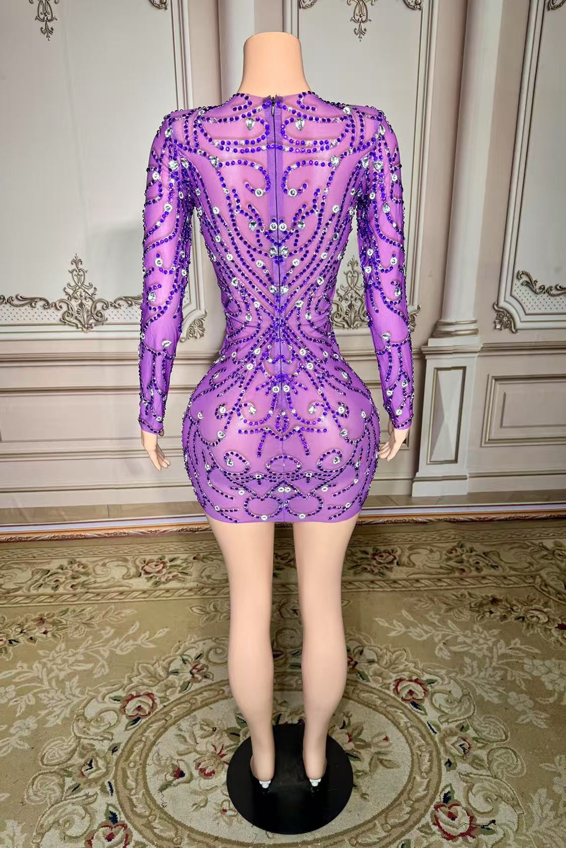Long Sleeves Mini Homecoming Dresses Purple Bodycon Party Cocktail Dresses