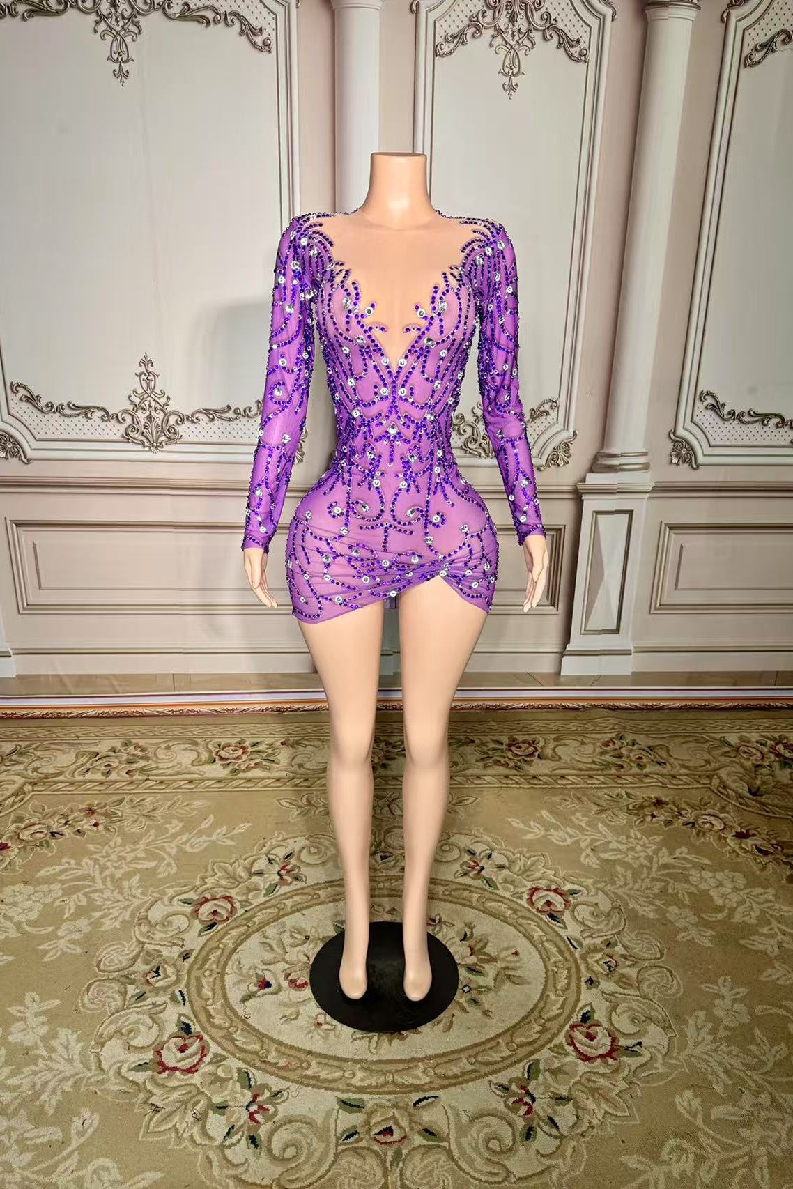 Long Sleeves Mini Homecoming Dresses Purple Bodycon Party Cocktail Dresses
