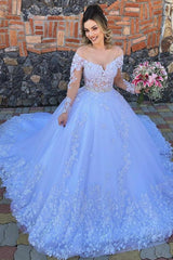 Long Sleeves Off Shoulder Tulle Aline Wedding Dress