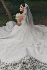 Long White Beach Wedding Dress A Line Sweetheart Off The Shoulder Lace Bridal Gown
