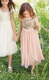 Lovely Blush Flower Girl Dresses Sequins Bowknot  Girls Pageant Dress