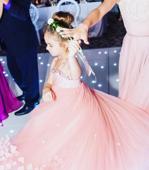 Lovely Pink Spaghetti Straps Flower Girl Dresses | Crystal Tulle Puffy Girls Pageant Dresses