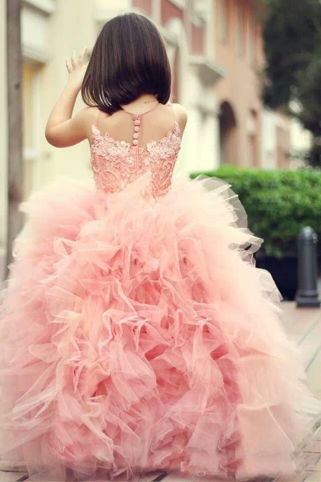 Lovely Pink Sweet Little Flower Girls Dress Puffy Cute Girls Pageant Dresses