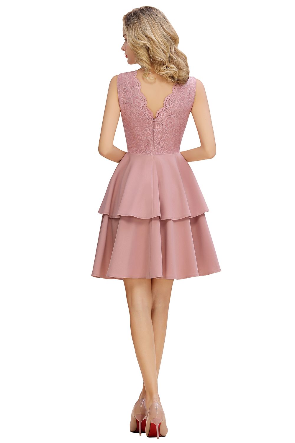 Lovely Sleeveless Lace Short Cocktail Dresses Mini Party Gowns With Two Layers