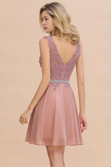 Lovely Sleeveless Short Prom Dress | Mini Homecoming Dress With Appliques
