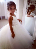 Lovely Sleeveless Spaghetti Straps Lace Flower Girl Dresses | White Tulle Ball Gown Pageant Dresses