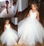 Lovely Sleeveless Spaghetti Straps Lace Flower Girl Dresses | White Tulle Ball Gown Pageant Dresses