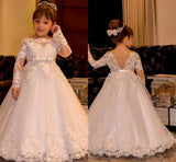 Lovely White Long Sleeves Flower Girl Dresses | Off Shoulder Lace Appliques Pageant Dress