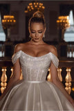 Luxurious A-Line Off-the-Shoulder Sparkly Sequins Ball Gown Beadings Wedding Dresses