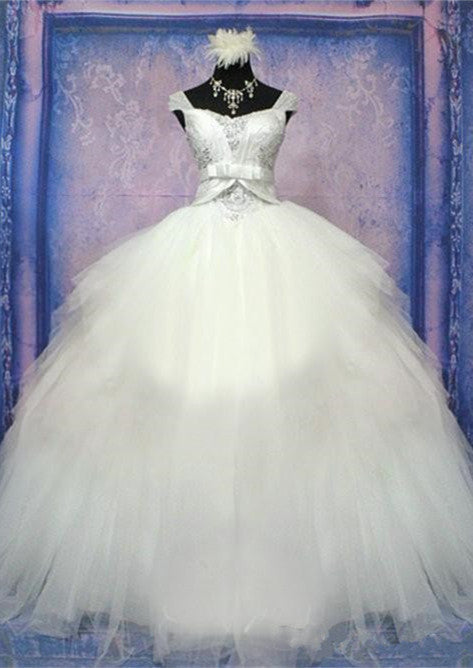 Luxurious Crystal Ball Gown Princess Dress with Beadings Tulle Bowknot Lace-Up Wedding Gown