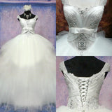Luxurious Crystal Ball Gown Princess Dress with Beadings Tulle Bowknot Lace-Up Wedding Gown