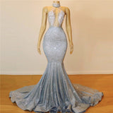 Luxurious Halter Rhinestones Prom Dress Mermaid Long