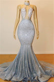 Luxurious Halter Rhinestones Prom Dress Mermaid Long