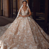 Luxurious Lace Appliques Ball Gown Wedding Dress Sleeveless