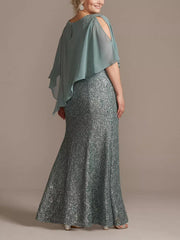 Luxurious Plus Size Mother of the Bride Chiffon Dress with Beading Sequins Scoop Neck and Long