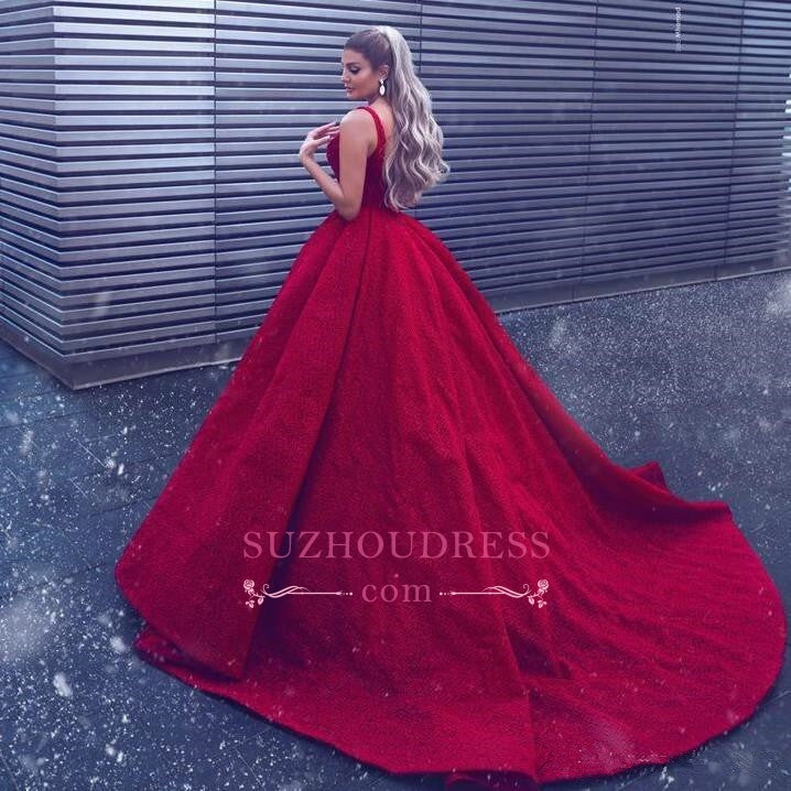 Luxurious Red Overskirt Sleeveless Evening Gown | V-Neck Sheath Charming Prom Dresses On Sale