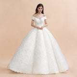 Luxury Ball Gown Lace Satin Sweetheart Wedding Dress | Sleeveless Bridal Gowns with V-Back
