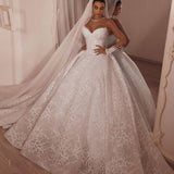 Luxury Ball Gown Tulle Lace Long Sleeves Wedding Dress with Beadings On Sale