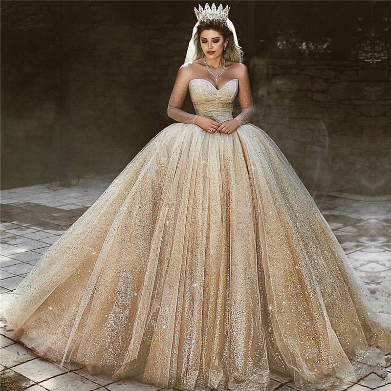 Luxury Champagne Gold Wedding Dresses | Sequins Princess Ball Gown Royal Wedding Dresses | Suzhoufashion suzhoufashion Luxury Champagne Gold Wedding Dresses | Sequins Princess Ball Gown Royal Wedding Dresses | Suzhoufashion suzhoufashion