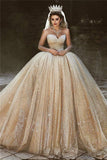 Luxury Champagne Gold Wedding Dresses | Sequins Princess Ball Gown Royal Wedding Dresses