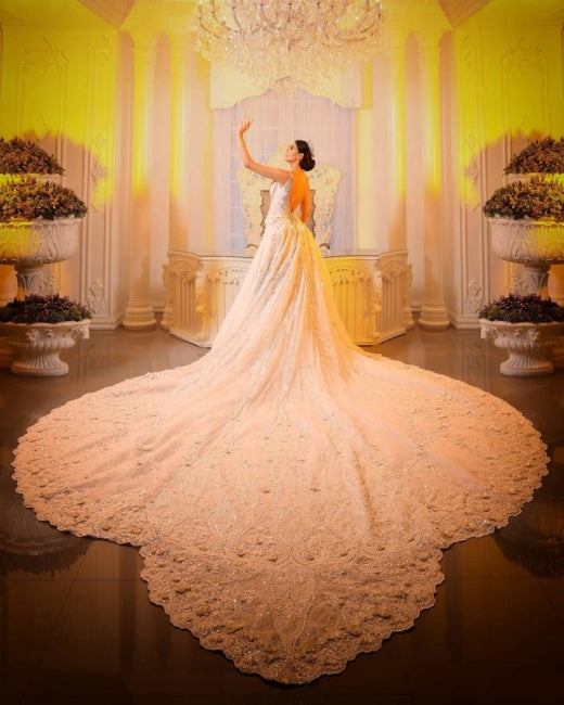 luxury chapel dress Luxury Chapel Train White Mermaid Wedding Dress With Lace Appliques