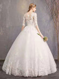 Luxury Half Sleeves Jewel Tulle Lace Appliques Ball Gown Wedding Dresses