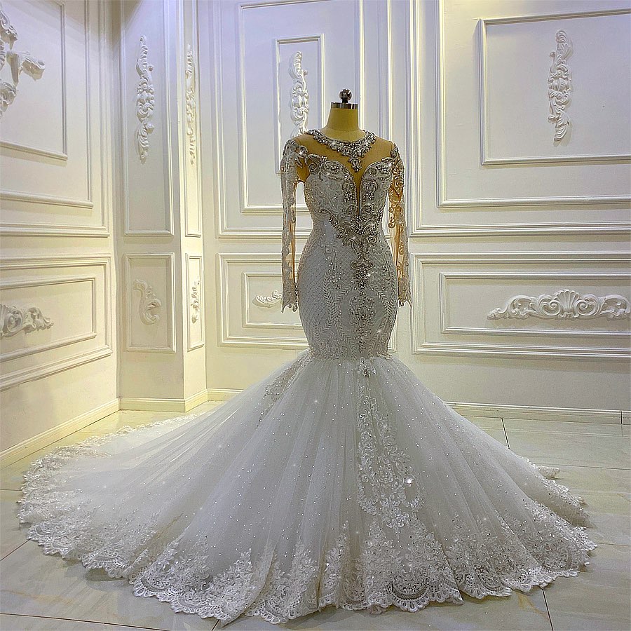mermaid wedding dresses with ruffles and bling Vintage Satin Layered Mermaid Wedding Dress with Tiered Skirt, Ruffle Sweetheart Neckline, and Chapel Train