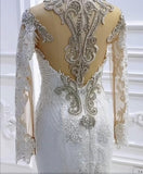 Luxury Jewel Crystal Tulle Ruffles Appliques Mermaid Wedding Dresses With Long Sleeves