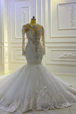 Luxury Jewel Crystal Tulle Ruffles Appliques Mermaid Wedding Dresses With Long Sleeves