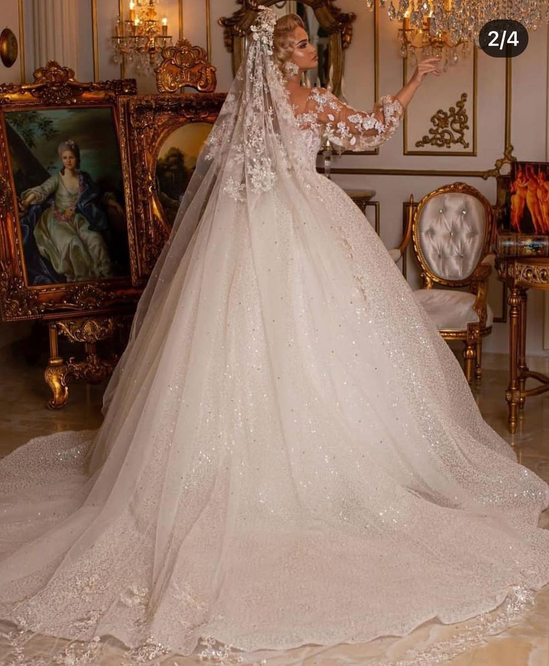 long sleeve crystal wedding dress Luxury Long Sleeves Tulle Crystal Ball Gown Wedding Dresses