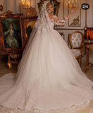 Luxury Long Sleeves Tulle Crystal Ball Gown Wedding Dresses