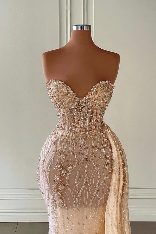 Luxury Long Sweetheart Sleeveless Mermaid Prom Dress With Beads