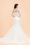 Luxury Mermaid Wedding Dress | Tulle Lace Sequins Sleeveless Bridal Gowns with Pearls