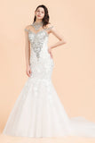 Luxury Mermaid Wedding Dress | Tulle Lace Sequins Sleeveless Bridal Gowns with Pearls