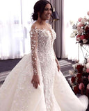 Luxury Mermaid Wedding Dress Tulle Long Sleeves Bridal Gowns with Pearls