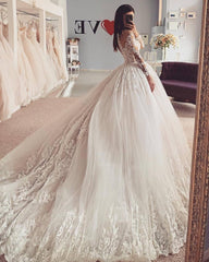 Luxury Off The Shoulder Tulle Ivory Lace Appliques Ball Gown Wedding Dresses