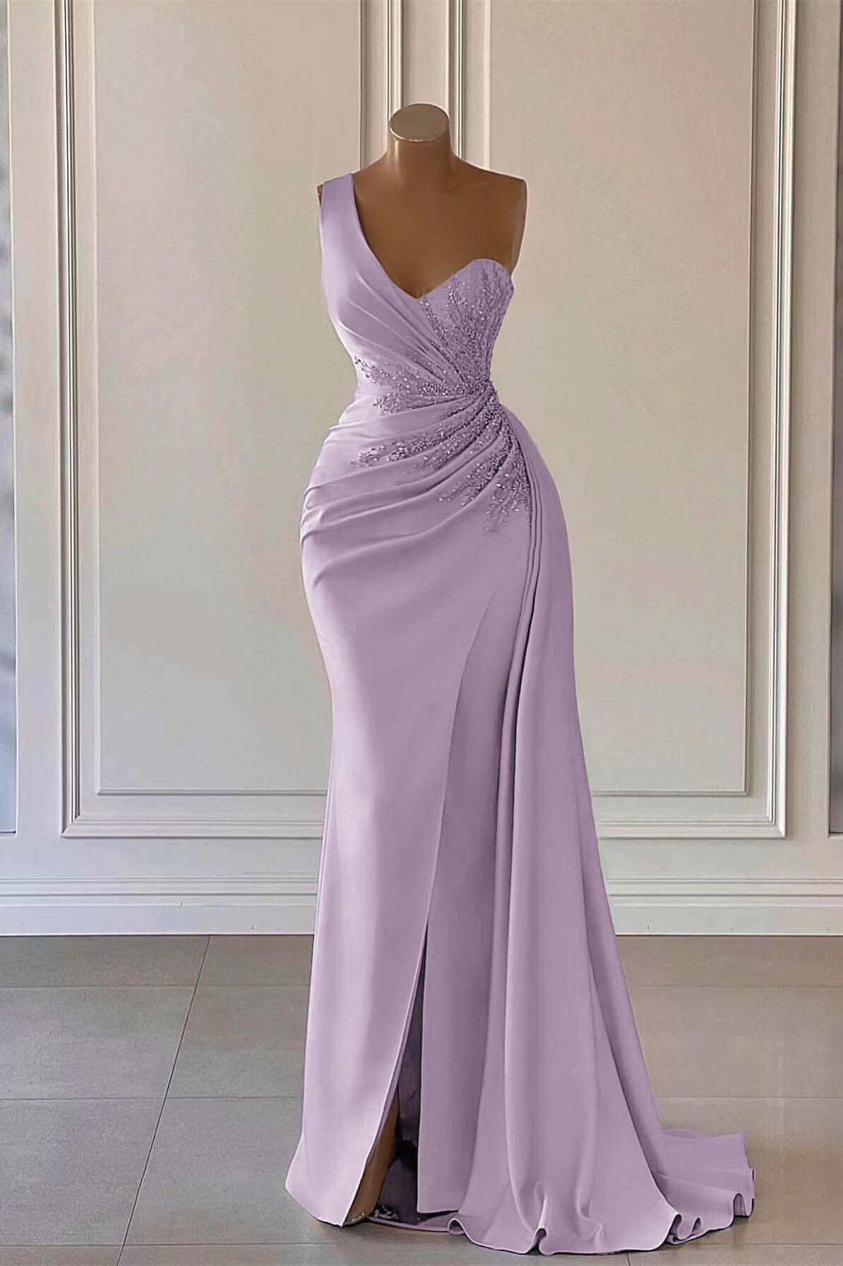 Luxury One Shoulder Long Evening Formal Dress Mermaid Split With Ruffled