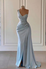 Luxury One Shoulder Long Evening Formal Dress Mermaid Split With Ruffled
