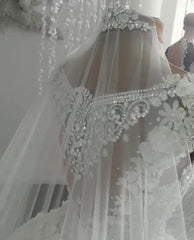 Luxury Sleeveless Crystal Wedding Dresses | Sheer Tulle Flowers Bridal Gowns with Beading BC0708
