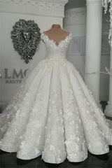 Luxury Sleeveless Crystal Wedding Dresses | Sheer Tulle Flowers Bridal Gowns with Beading BC0708