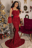 Luxury Sleeveless Ruby Sequins  Mermaid Evening Dresses