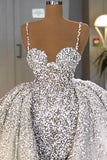 Luxury Spaghetti Straps Sliver Tulle Sequins Mermaid Prom Dresses