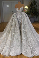 Luxury Spaghetti Straps Sliver Tulle Sequins Mermaid Prom Dresses