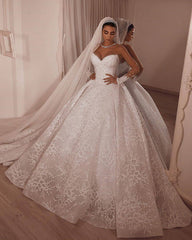 Luxury Strapless Beading Appliques Wedding Dresses | Lace Sheer Tulle Bridal Dresses